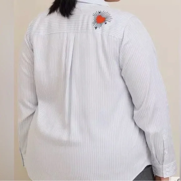 Torrid Blue Striped Embroidered Button Down Shirt - Picture 3 of 9